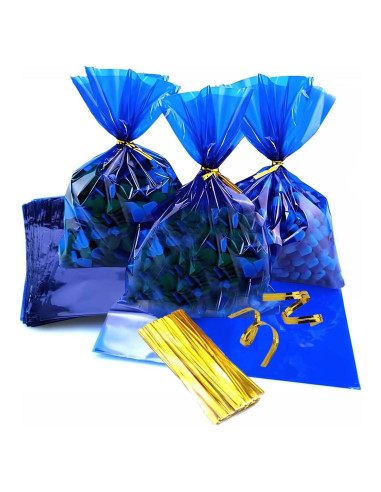 Bolsas de Celofán Azules prxififeq 100PC 15x23 cm con Cierres de Oro