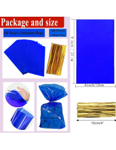 Bolsas de Celofán Azules prxififeq 100PC 15x23 cm con Cierres de Oro 2