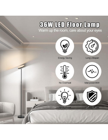 Lámpara de Pie LED Homakee HMK-A6-B 36W 3600LM Control Remoto