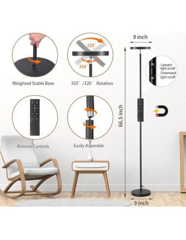 Lámpara de Pie LED Homakee HMK-A6-B 36W 3600LM Control Remoto