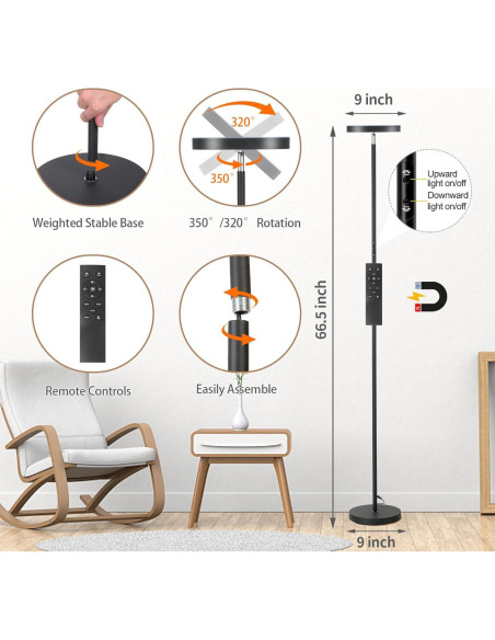 Lámpara de Pie LED Homakee HMK-A6-B 36W 3600LM Control Remoto