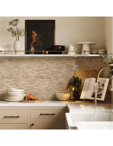 Azulejos de Mosaico 3D V-MOZZA Beige Mixto 5 Hojas 0.39m