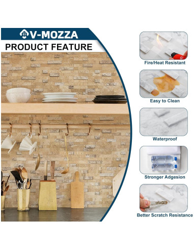 Azulejos de Mosaico 3D V-MOZZA Beige Mixto 5 Hojas 0.39m