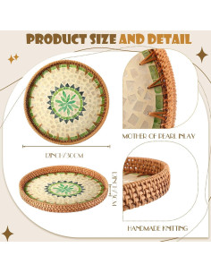 Juego de 3 bandejas redondas de mimbre Tiangrid 30 cm 2