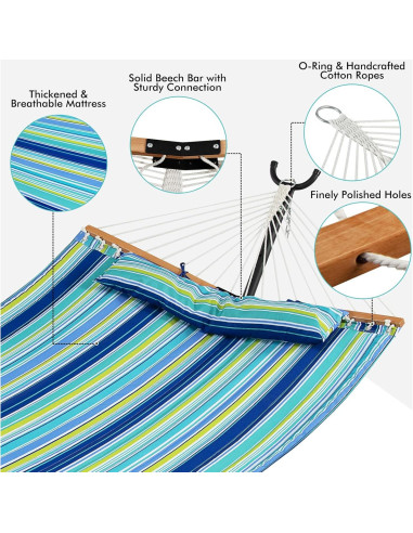 Hamaca de Camping Giantex Azul y Verde con Almohada Desmontable