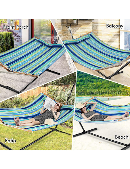 Hamaca de Camping Giantex Azul y Verde con Almohada Desmontable