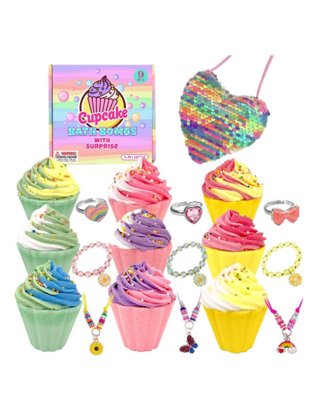 Paquete de 9 Bombas de Baño Cupcake con Joyería para Niños
