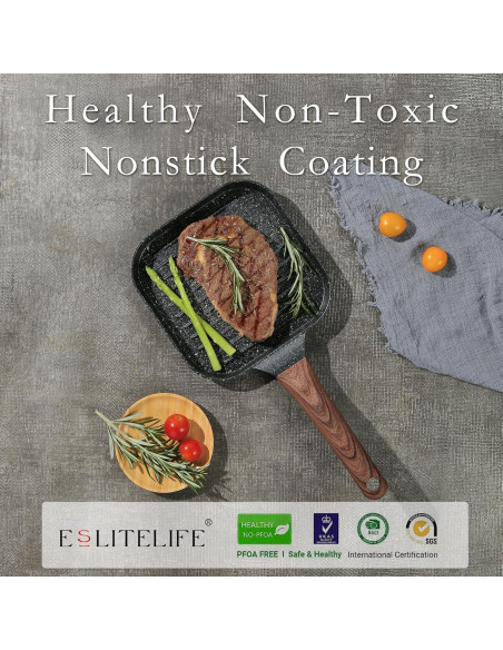 Sartén Cuadrada Antiadherente ESLITE LIFE 7" Negra para Inducción