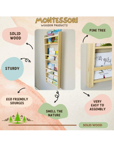 Estantería Montessori de Madera Natural Hecha a Mano 33cm