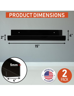 Estantes Flotantes de Acrílico Negro Dasher - Paquete de 2, 38.1 cm 2