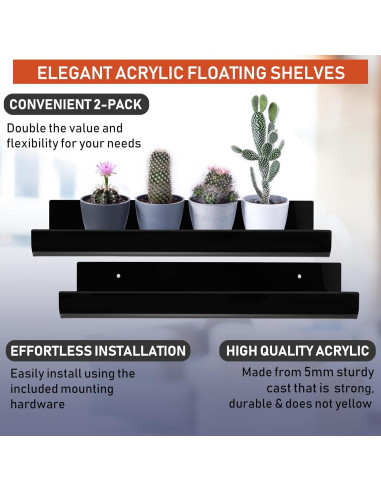 Estantes Flotantes de Acrílico Negro Dasher - Paquete de 2, 38.1 cm