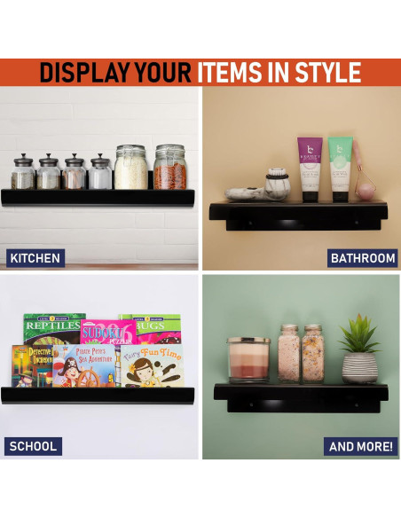 Estantes Flotantes de Acrílico Negro Dasher - Paquete de 2, 38.1 cm