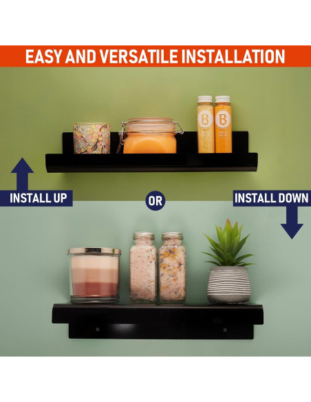 Estantes Flotantes de Acrílico Negro Dasher - Paquete de 2, 38.1 cm