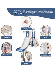 Tobogán 6 en 1 YUYUE para Niños 1-3 Años con Aro de Baloncesto 2