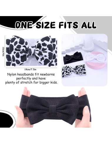 Diademas elásticas de nylon Subesty para bebés - Lazos de vaca, 3 piezas