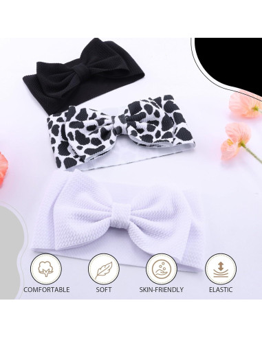 Diademas elásticas de nylon Subesty para bebés - Lazos de vaca, 3 piezas