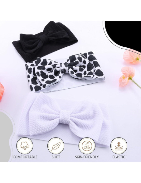Diademas elásticas de nylon Subesty para bebés - Lazos de vaca, 3 piezas