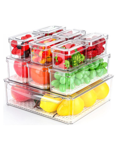 10 Contenedores Organizador Refrigerador Jiazonsong Apilables BPA