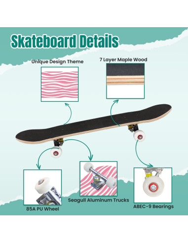 Patineta Completa UHMLTCRBOD Rosa Blanca 78.74 cm 7 Capas Arce