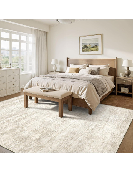 Alfombra Lavable Art&Tuft 5x7 Beige Antideslizante Microfibra