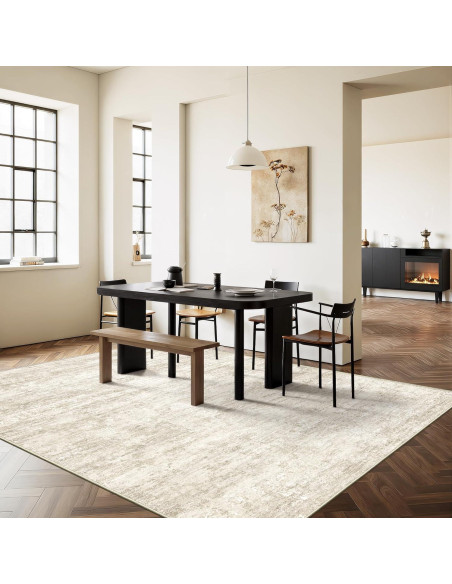 Alfombra Lavable Art&Tuft 5x7 Beige Antideslizante Microfibra