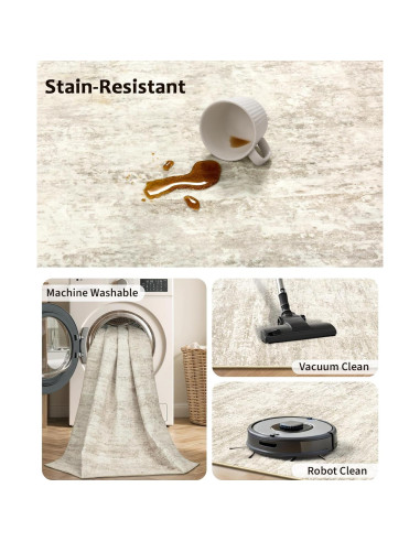 Alfombra Lavable Art&Tuft 5x7 Beige Antideslizante Microfibra