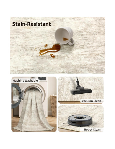 Alfombra Lavable Art&Tuft 5x7 Beige Antideslizante Microfibra