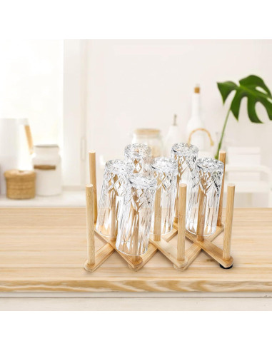 Soporte para Secar Botellas de Bambú Lawei - 2 Piezas Ajustable