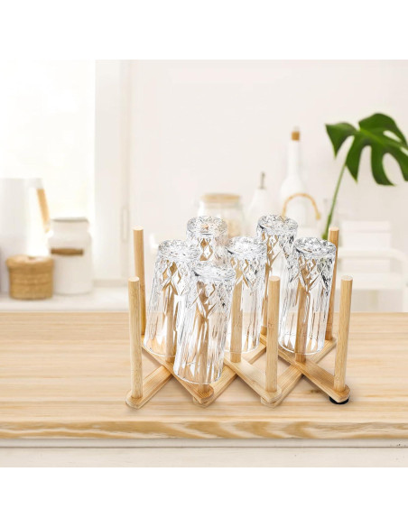 Soporte para Secar Botellas de Bambú Lawei - 2 Piezas Ajustable