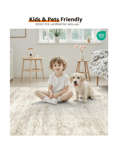 Alfombra Lavable Art&Tuft 5x7 Beige Antideslizante Microfibra