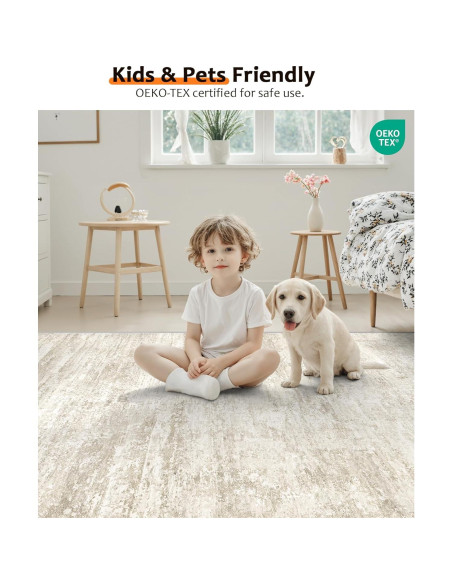 Alfombra Lavable Art&Tuft 5x7 Beige Antideslizante Microfibra