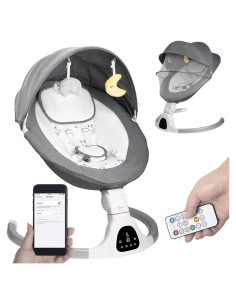 Columpio eléctrico para bebés JFOVMCYG gris 5 velocidades