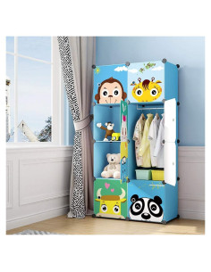 Armario Infantil Portátil MAGINELS Azul 8 Cubos y Barra Colgante