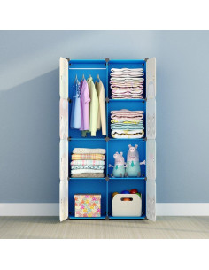 Armario Infantil Portátil MAGINELS Azul 8 Cubos y Barra Colgante 2