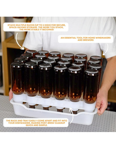 Soporte y bandeja para secar 24 botellas FastFerment - Apto lavavajillas
