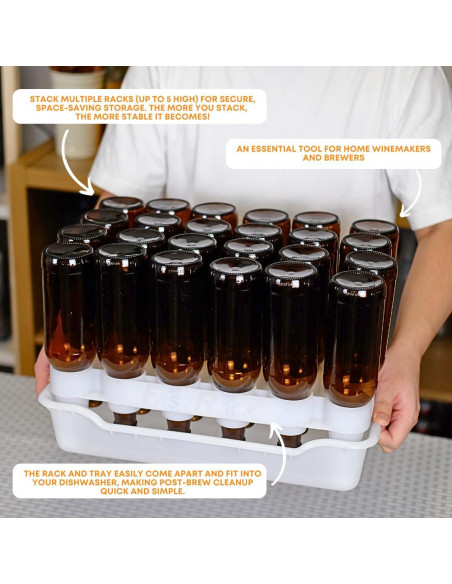 Soporte y bandeja para secar 24 botellas FastFerment - Apto lavavajillas