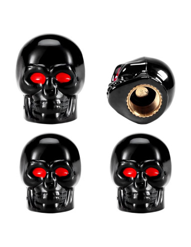 4 Tapas de Válvula de Neumático Gasedin Estilo Calavera Negro