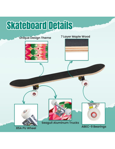 Skateboard UHMLTCRBOD 31" x 8" 7 Capas Arce Doble Kick