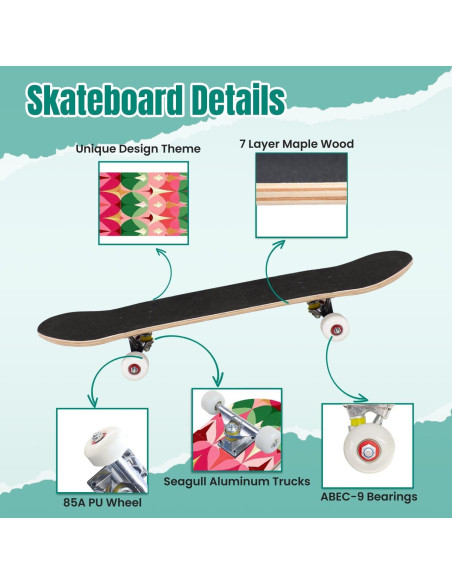 Skateboard UHMLTCRBOD 31" x 8" 7 Capas Arce Doble Kick
