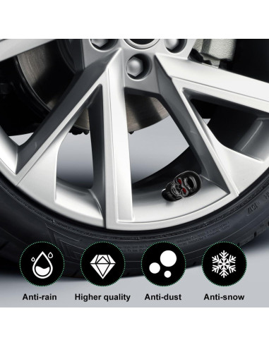 4 Tapas de Válvula de Neumático Gasedin Estilo Calavera Negro