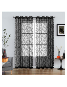 Cortinas de Encaje Negro Lotusolution 140 x 137 cm Juego de 2