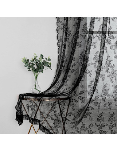 Cortinas de Encaje Negro Lotusolution 140 x 137 cm Juego de 2