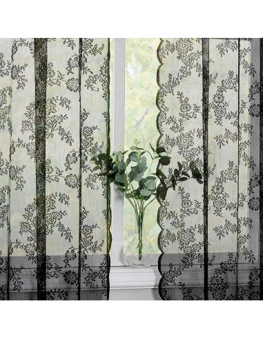 Cortinas de Encaje Negro Lotusolution 140 x 137 cm Juego de 2