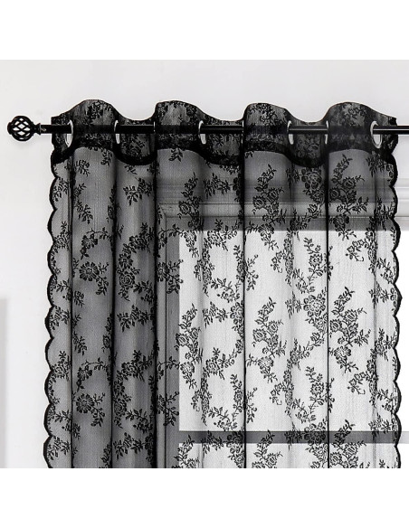 Cortinas de Encaje Negro Lotusolution 140 x 137 cm Juego de 2