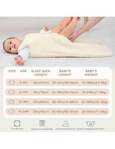 Saco de Sueño Beige 0-6 Meses 2.5 TOG Algodón Acolchado