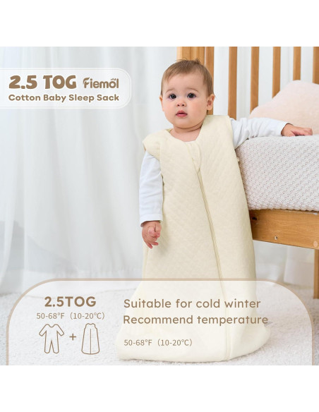 Saco de Sueño Beige 0-6 Meses 2.5 TOG Algodón Acolchado