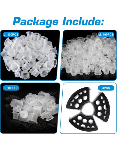 Kit de Tapas de Tinta para Tatuajes Rayyl 300 Piezas + 3 Soportes