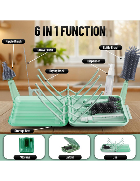 Kit de Limpieza de Botellas de Bebé Mombasics 6 en 1 Portátil