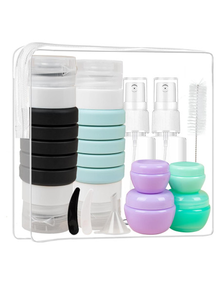 Juego de Botellas de Viaje Zhoxod 19 Piezas Silicona A prueba de Fugas