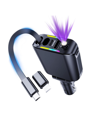 Cargador de Coche Retráctil 4 en 1 USB-C 120W con Luz Estrella